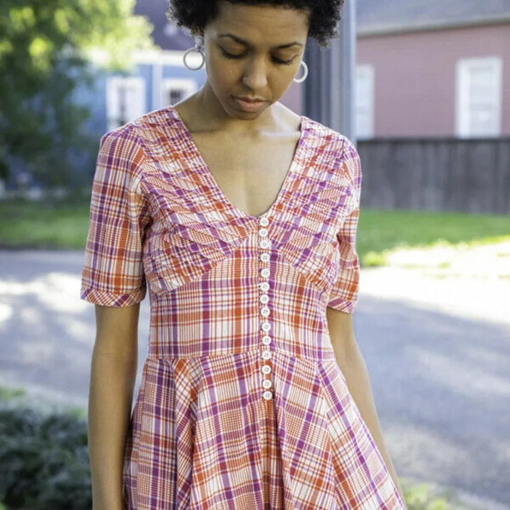 No.6 Paola Circle Plaid & Check Printed Fit & Flare Midi Dress S - Picture 5 of 10